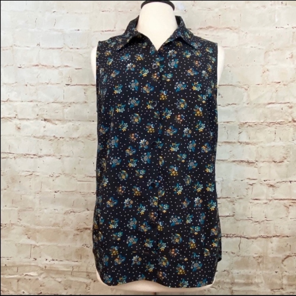 Cabi Whimsy Polka Dot Floral Sleeveless Top M